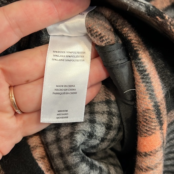 Rails Melina Coat Mid Length Wool Blend w/ Tie in Soft Pink/Black Plaid Medium - Picture 11 of 13